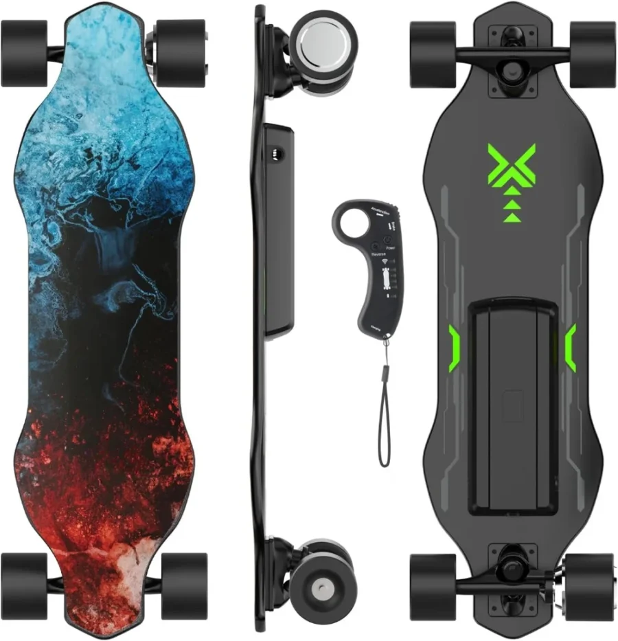 V6 ER Electric Skateboard, Replaceable Pedal Sticker Design, 450W Peak Power, 10 Miles Max Range, 12 MPH Top Speed, 264Lbs