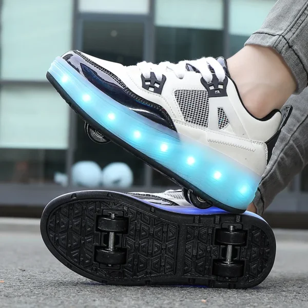 Roller Skate Shoes For Kids Charging Light Sports Casual Shoes Autumn Winter Four Wheel Rounds Running For Boys Girls