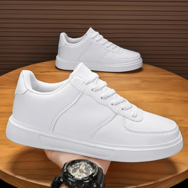 Leather Men White Sneakers Breathable Skateboarding Shoes Mens Outdoor Walking Running Shoes Couple Casual Shoes Size 36-47
