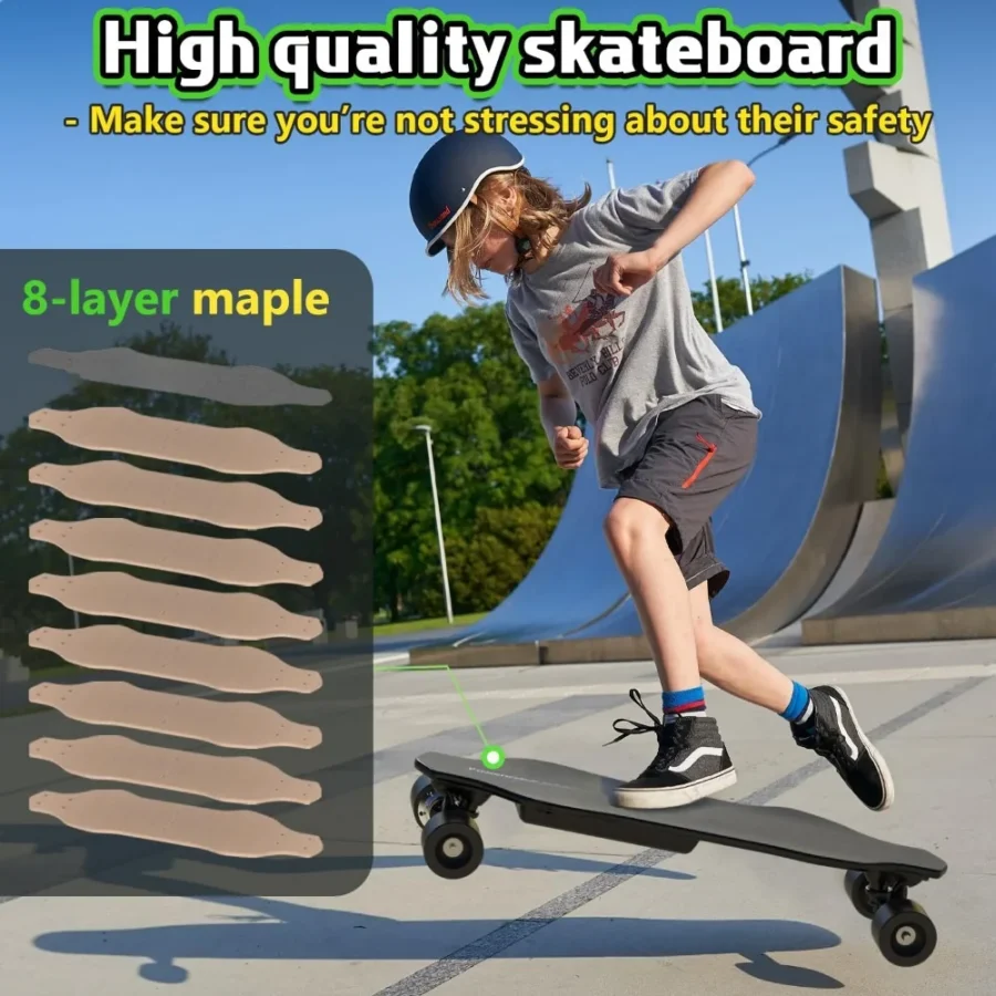 V6 ER Electric Skateboard, Replaceable Pedal Sticker Design, 450W Peak Power, 10 Miles Max Range, 12 MPH Top Speed, 264Lbs - Image 4
