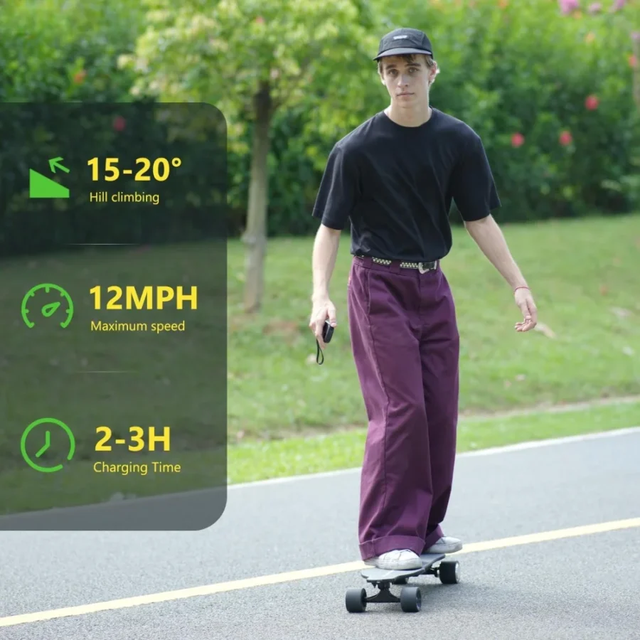 V6 ER Electric Skateboard, Replaceable Pedal Sticker Design, 450W Peak Power, 10 Miles Max Range, 12 MPH Top Speed, 264Lbs - Image 5